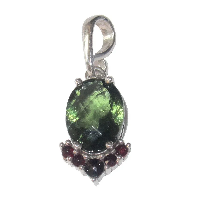 Best necklaces and pendants with glowing moonstone for an ethereal glow-Moldavite Pendant Garnet Kiss Passion Dance Sterling Silver