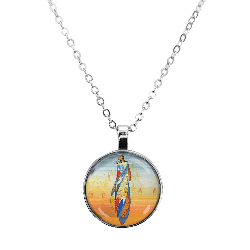 Best necklaces and pendants with cubic zirconia for a budget-friendly dazzling effect-"Not Forgotten" Glass Dome Necklace, artwork by Native artist Maxine Noel