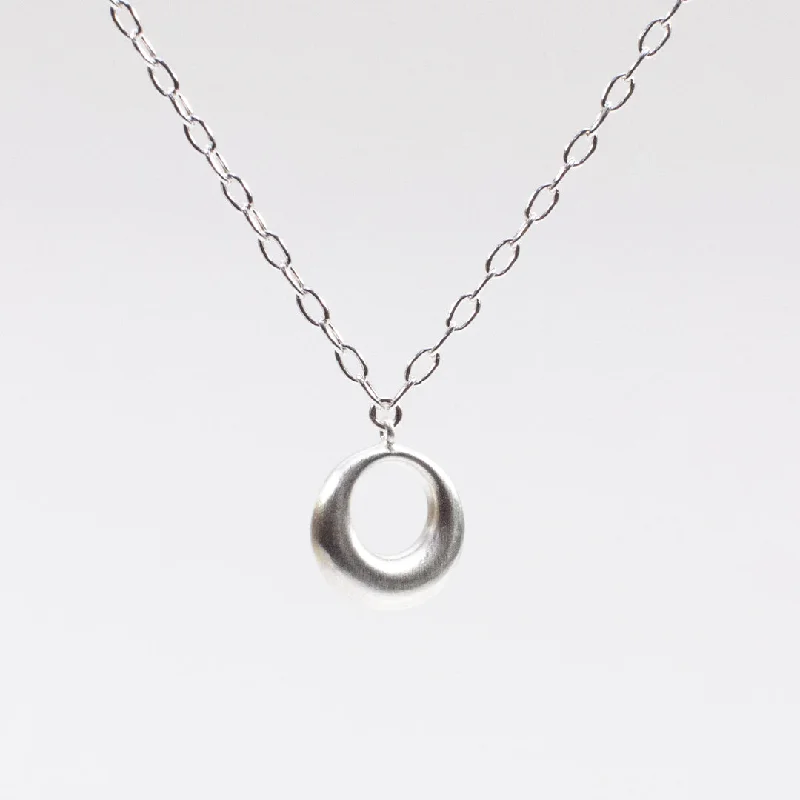 Necklaces and pendants with love knot designs for a romantic, meaningful symbol-Brushed Silver Puffy Hoop Necklace