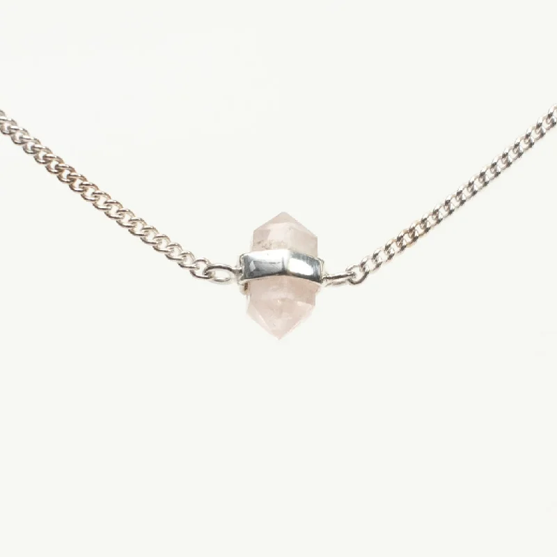 Stunning necklaces and pendants with birthstone pendants for a personal touch-Silver Rose Quartz Wrapped Necklace