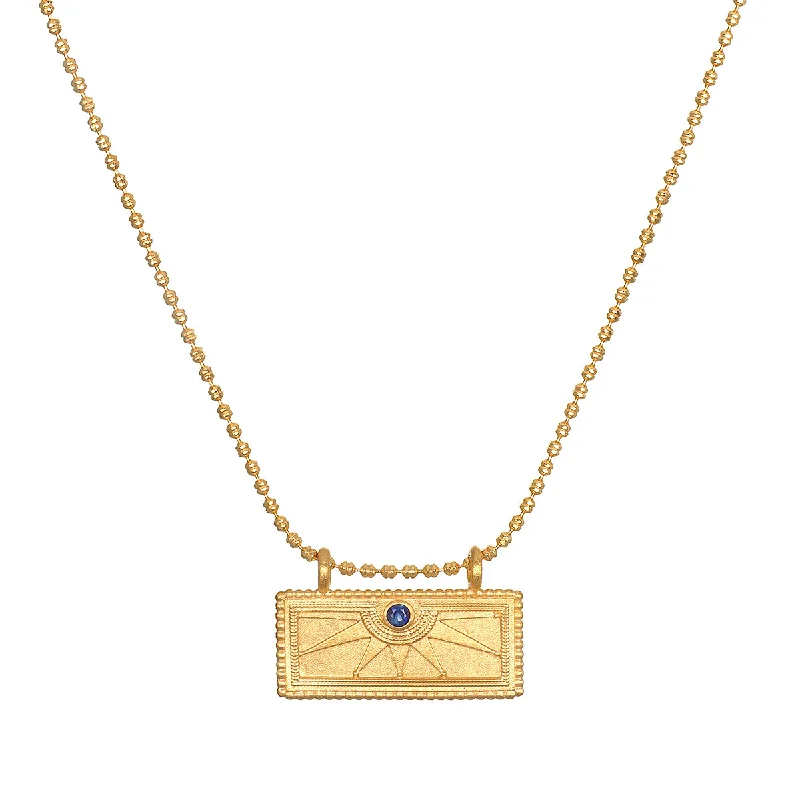 Best necklaces and pendants with matching earrings for a coordinated, elegant look-September Sapphire Sunburst Birthstone Tablet Necklace