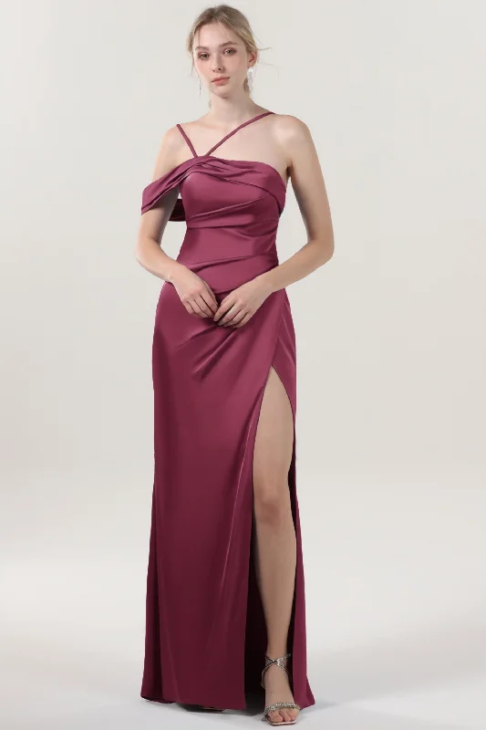 Best necklaces and pendants with vintage coin pendants for a unique accessory-Sheath-Column Maxi Luxe Satin Bridesmaid Dress CS0602BM