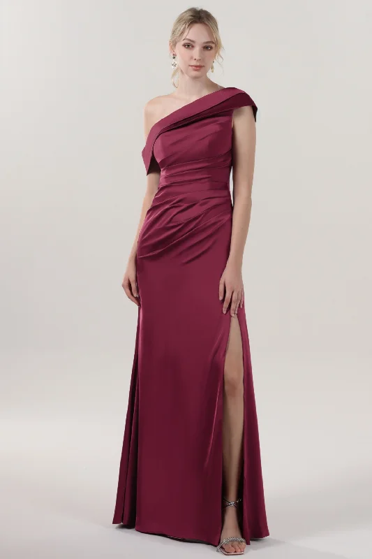 Best necklaces and pendants with butterfly pendants for a delicate, light style-Sheath-Column Maxi Luxe Satin Bridesmaid Dress CS0609BM