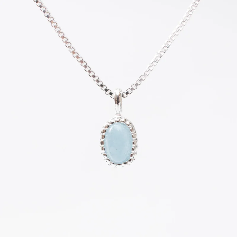 Stunning necklaces and pendants with sapphire gemstones for a luxurious blue hue-Silver Milgrain Edge Oval Aquamarine Necklace