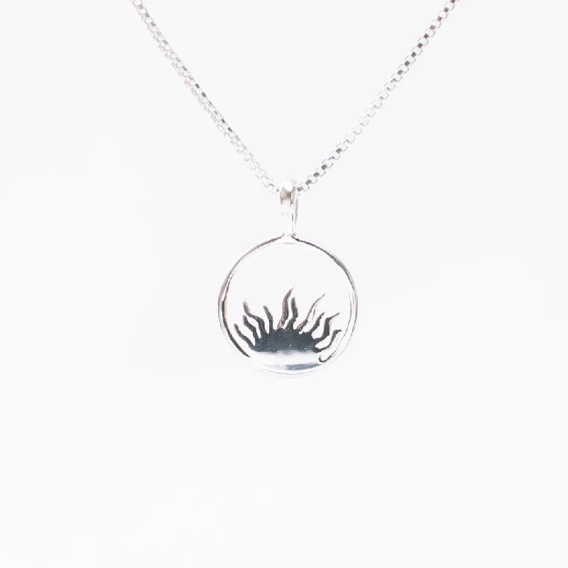 Stunning necklaces and pendants with aquamarine stones for a serene effect-Silver Sunrise Circle Necklace