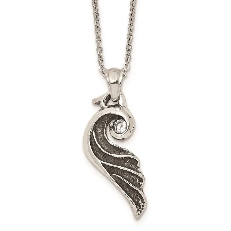 Best necklaces and pendants with butterfly pendants for a delicate, light style-Stainless Steel Antiqued and Polished with Crystal Wing 18 in. Necklace