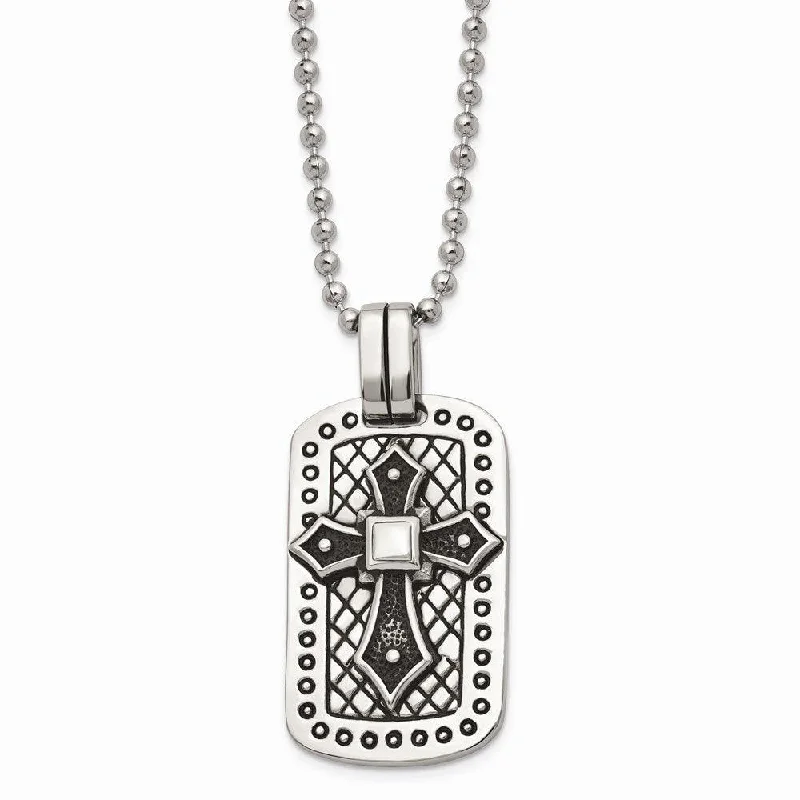 Necklaces and pendants with lotus flower designs for a spiritual, peaceful vibe-Stainless Steel Antiqued Cross Dog Tag Necklace