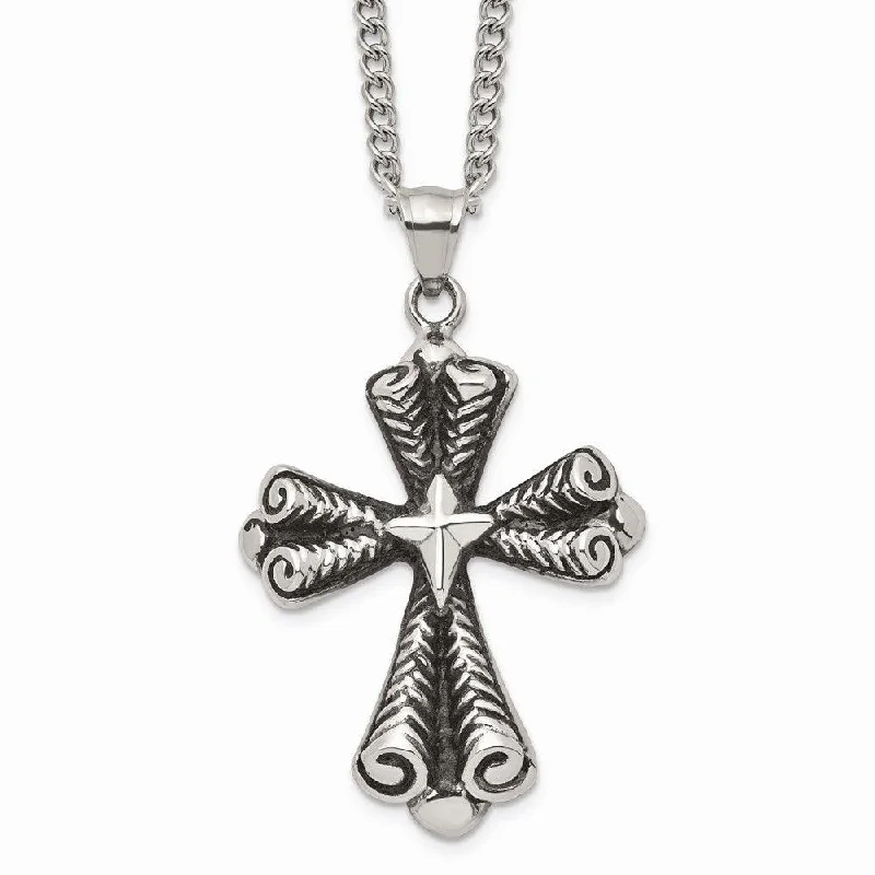 Necklaces and pendants with diamond pendants for a luxurious sparkling effect-Stainless Steel Antiqued Cross Necklace