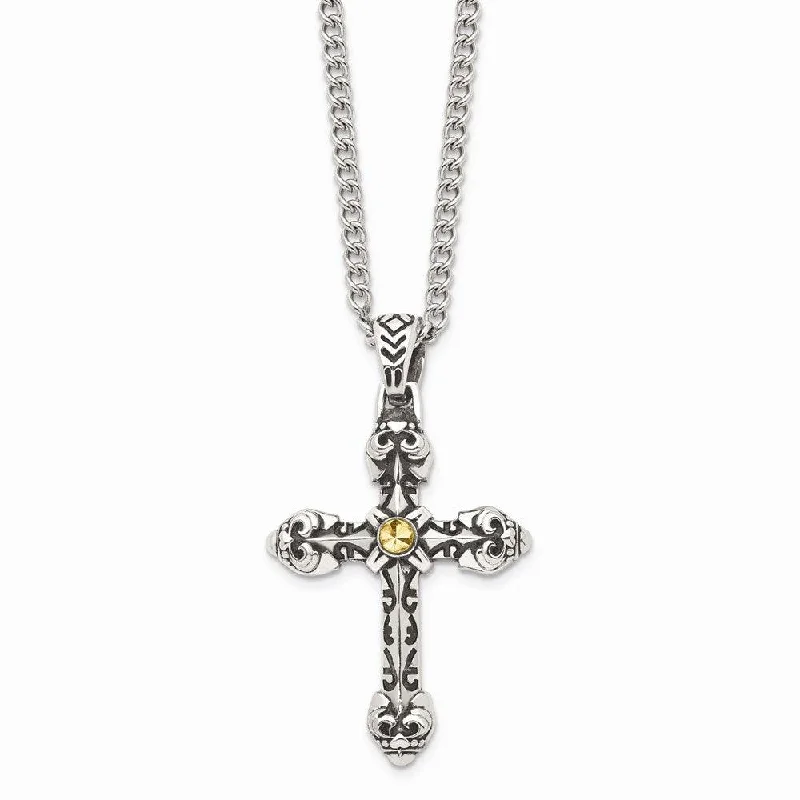 Best necklaces and pendants with heart-shaped designs for a romantic look-Stainless Steel Antiqued Yellow IP-plated D/C Center Cross Necklace