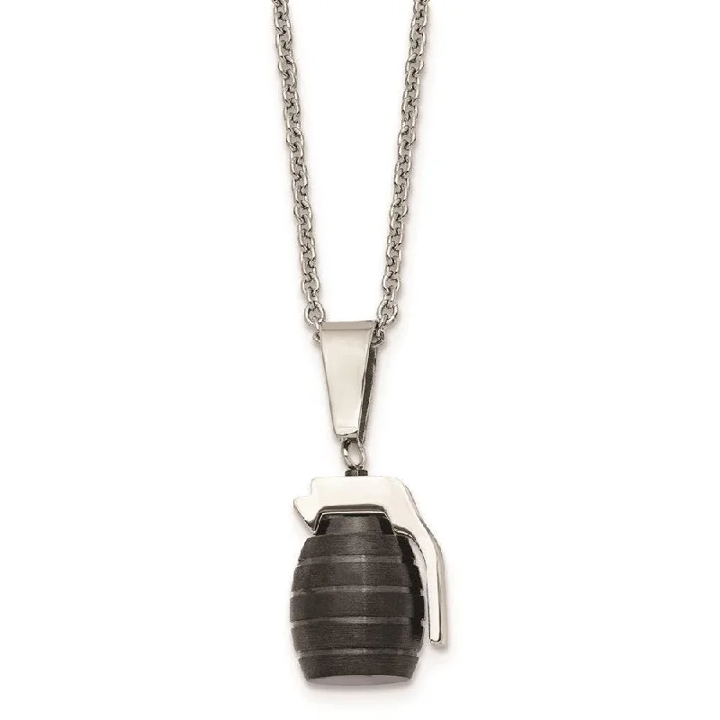 Best necklaces and pendants with sterling silver for an affordable yet stylish choice-Stainless Steel Black IP Grenade Necklace