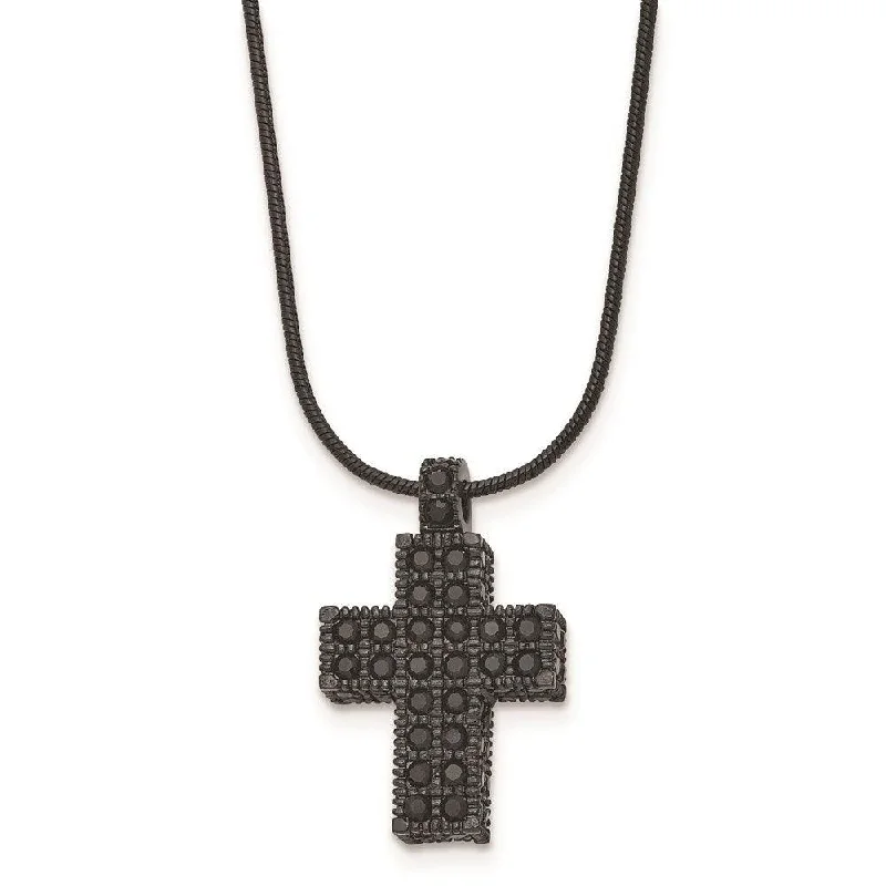 Unique necklaces and pendants with vintage-inspired designs for timeless appeal-Stainless Steel Black IP-plated Black Crystal Cross w/2in ext Necklace