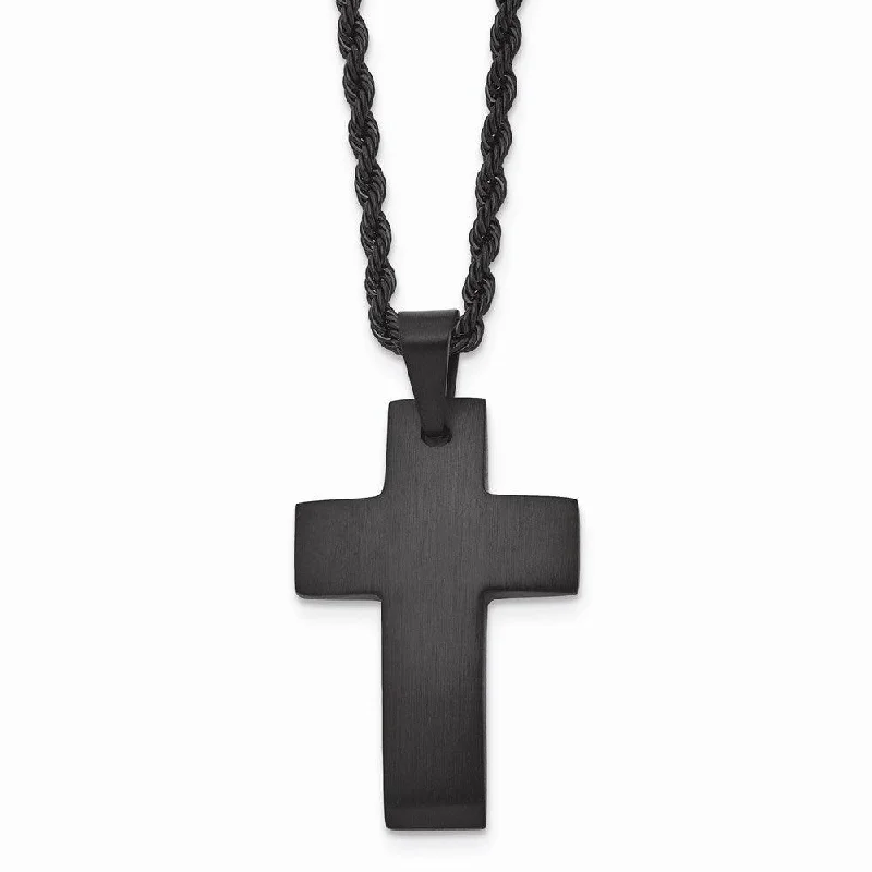 Stunning necklaces and pendants with sapphire gemstones for a luxurious blue hue-Stainless Steel Black IP-plated Brushed Cross Necklace