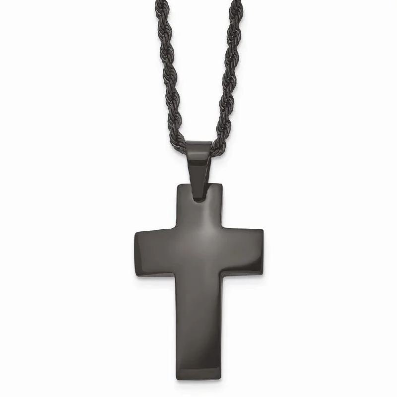 Best necklaces and pendants with crystal accents for a sparkling and elegant style-Stainless Steel Black IP-plated Polished Cross Necklace