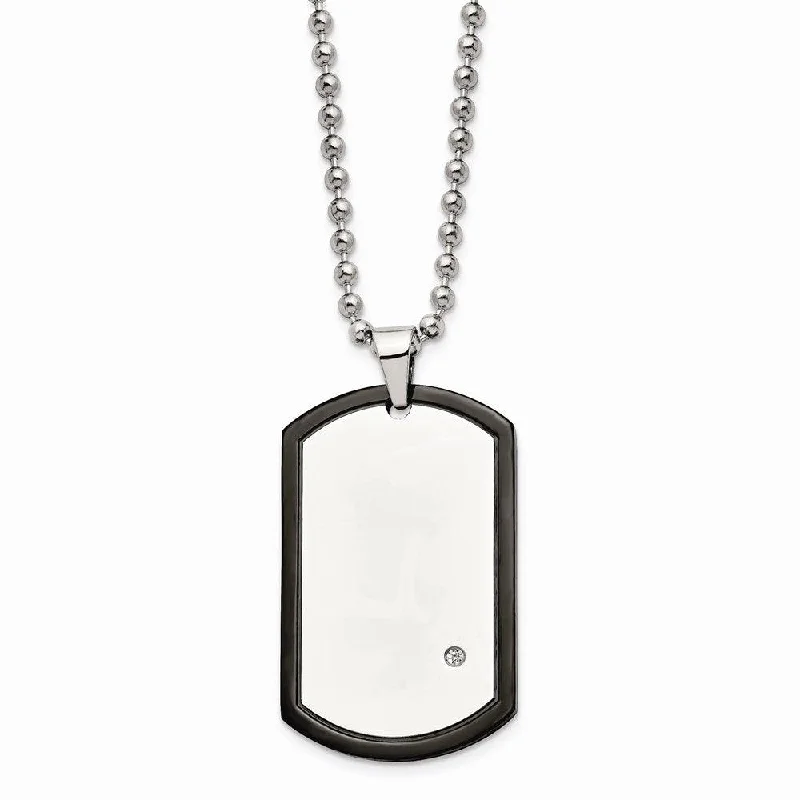 Personalized necklaces and pendants with initials for a customized and meaningful gift-Stainless Steel Black IP-plated With CZ Dog Tag Polished Necklace