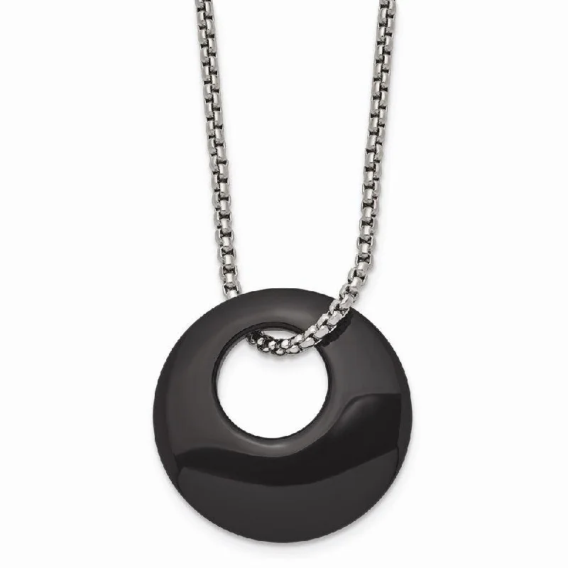 Best necklaces and pendants with heart-shaped lockets for a sentimental keepsake-Stainless Steel Black Onyx Large Circular Polished Necklace