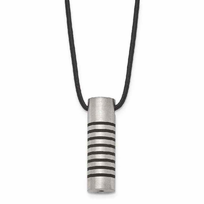 Necklaces and pendants with custom engravings for a personal, meaningful gift-Stainless Steel Black Rubber Accent Leather Cord Necklace