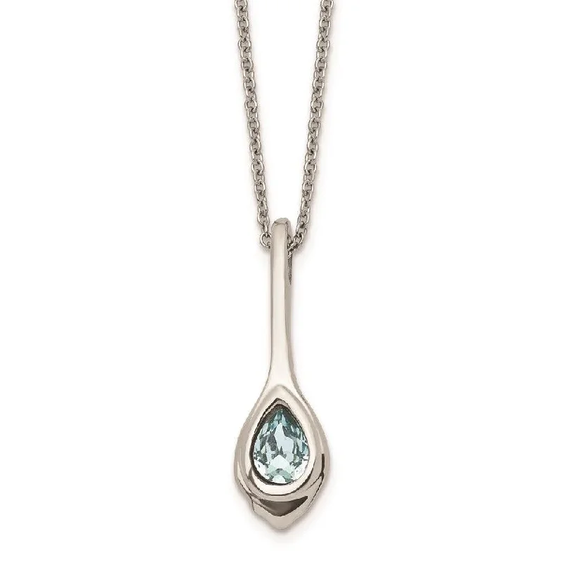 Best necklaces and pendants with opal gemstones for an iridescent glow-Stainless Steel Blue Glass Teardrop w/2in. ext. Necklace