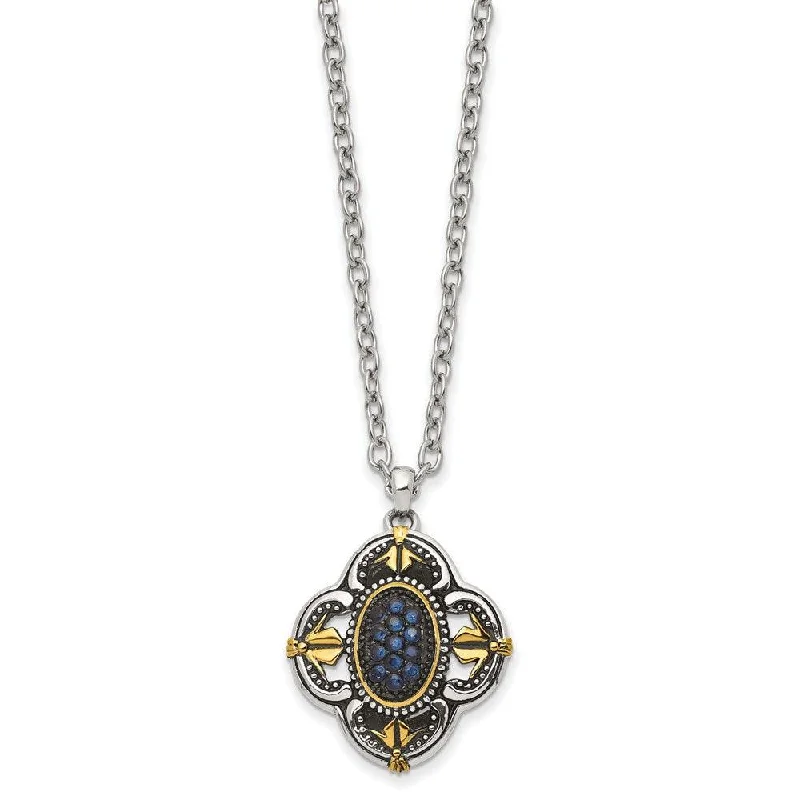 Best necklaces and pendants with rose gold for a warm and romantic appeal-Stainless Steel Blue Glass with Yellow IP-plated Accent Necklace