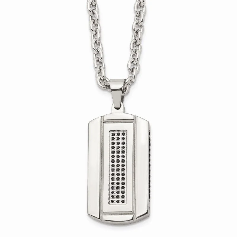 Beautiful necklaces and pendants with layered chains for a fashionable, chic look-Stainless Steel Brushed and Polished Black Ip-plated and CZ Necklace