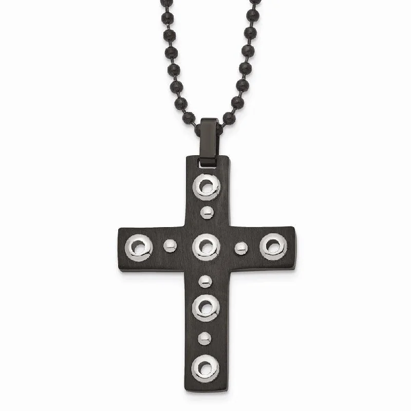 Best necklaces and pendants with gemstone clusters for a bold and colorful effect-Stainless Steel Brushed and Polished Black IP-plated Cross Necklace