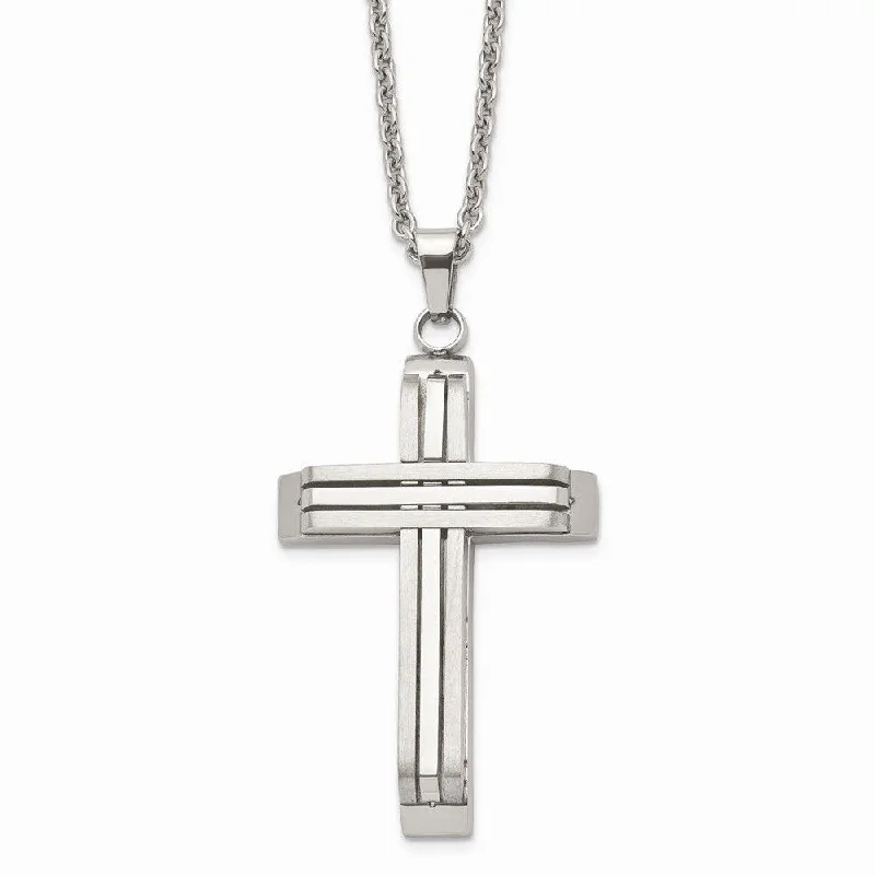 Best necklaces and pendants with sterling silver for an affordable yet stylish choice-Stainless Steel Brushed and Polished Cross Necklace