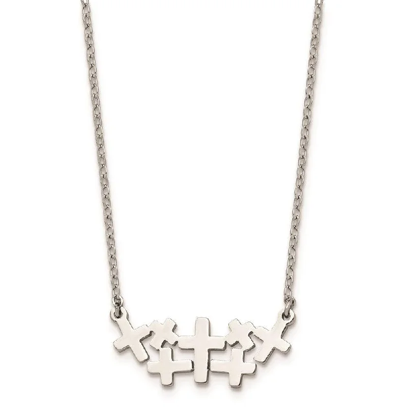 Necklaces and pendants with custom designs for a completely unique jewelry piece-Stainless Steel Brushed and Polished Multi Cross Necklace