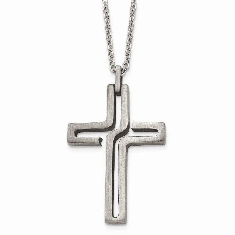 Necklaces and pendants with custom engravings for a personal, meaningful gift-Stainless Steel Brushed Antiqued Cross Necklace