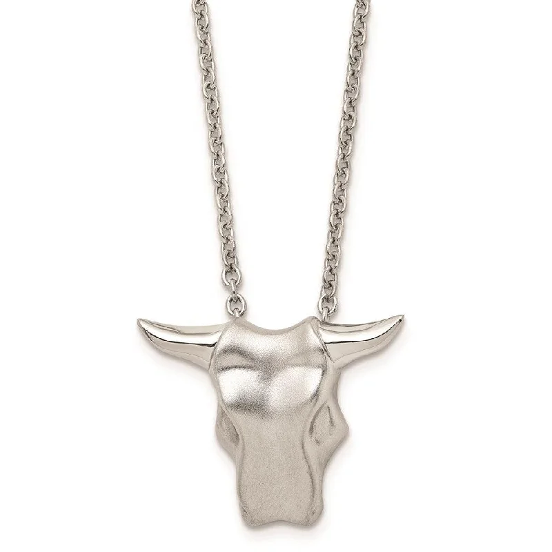 Best necklaces and pendants with intricate beadwork for a bohemian-inspired look-Stainless Steel Brushed Bull Head Necklace