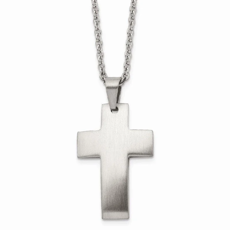 Fashionable necklaces and pendants with birthstones for a personalized gift idea-Stainless Steel Brushed Cross Necklace