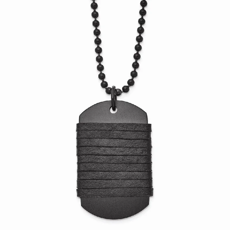 Best necklaces and pendants with butterfly pendants for a delicate, light style-Stainless Steel Brushed Dog Tag Wrapped Leather Necklace