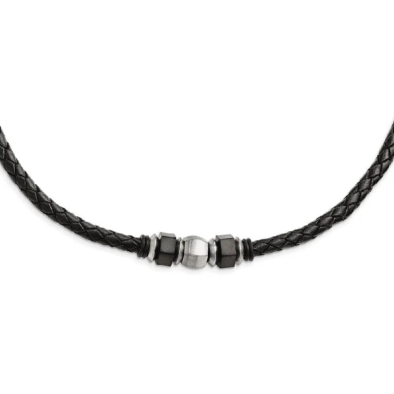 Beautiful necklaces and pendants with natural stones for an earthy, organic vibe-Stainless Steel Brushed Leather Black IP-plated & Rubber Necklace