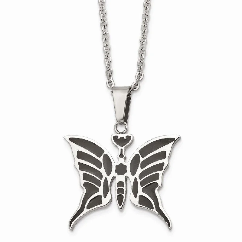 Necklaces and pendants with feather designs for a boho-chic, carefree vibe-Stainless Steel Butterfly w/Enamel 20in w/ext Necklace