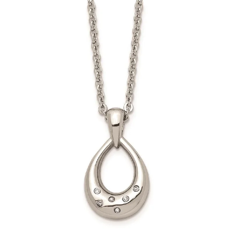 Beautiful necklaces and pendants with geometric shapes for a modern, artistic design-Stainless Steel CZ Teardrop Polished Necklace