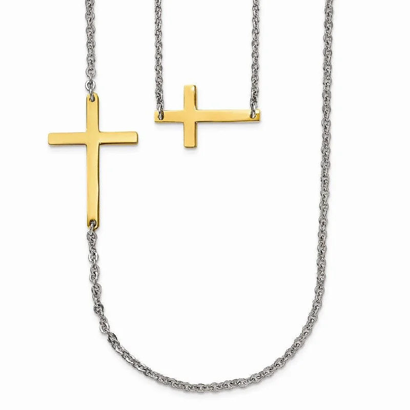 Necklaces and pendants with custom designs for a completely unique jewelry piece-Stainless Steel Double Sideways Cross Layered Necklace