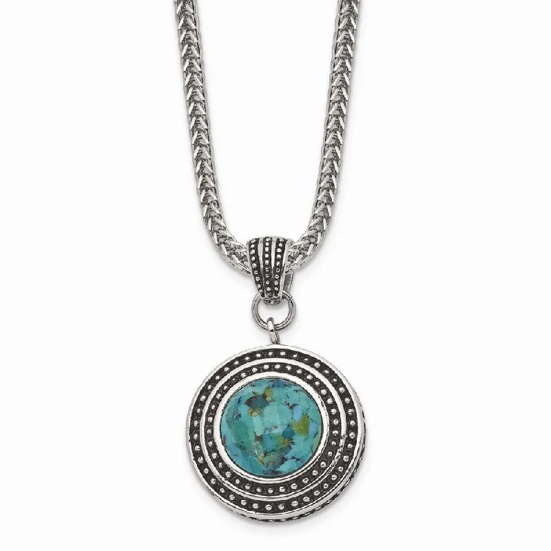 Stunning necklaces and pendants with ruby and diamond combinations for a luxurious effect-Stainless Steel Imitation Turquoise/Antiqued with 2in ext. Necklace