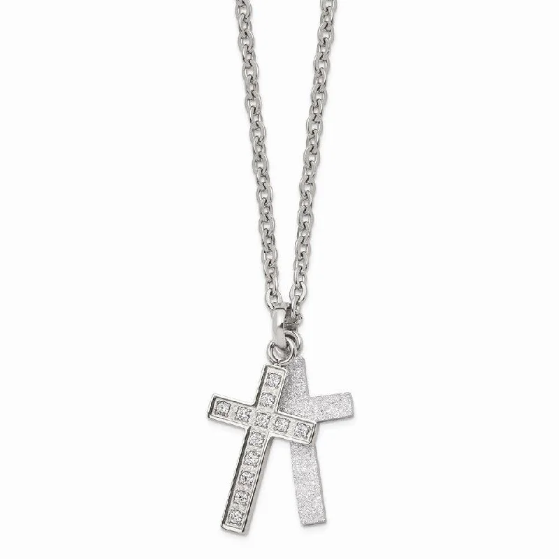 Best necklaces and pendants with cross pendants for a spiritual, meaningful symbol-Stainless Steel Laser cut CZ Two Piece Cross Pendant Necklace