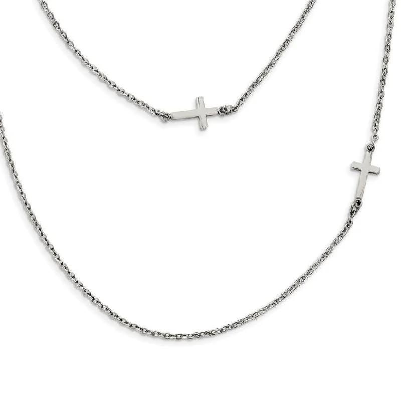 Necklaces and pendants with sun and moon motifs for a celestial-inspired design-Stainless Steel Layered Sideways Cross Necklace