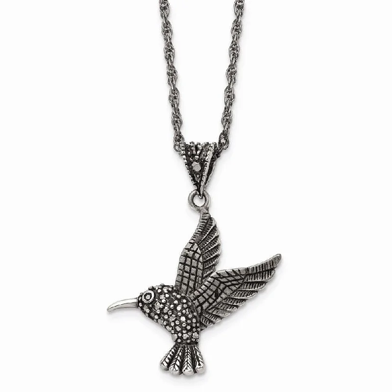 Trendy necklaces and pendants with statement pieces for a bold fashion statement-Stainless Steel Marcasite and Antiqued Bird Necklace