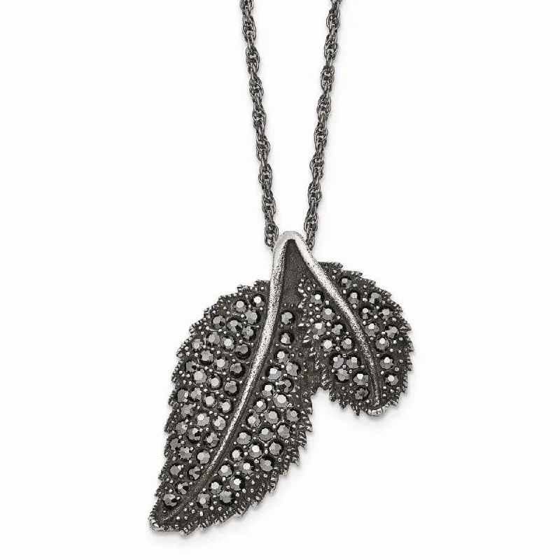 Best necklaces and pendants with cross pendants for a spiritual, meaningful symbol-Stainless Steel Marcasite and Antiqued Leaf Necklace