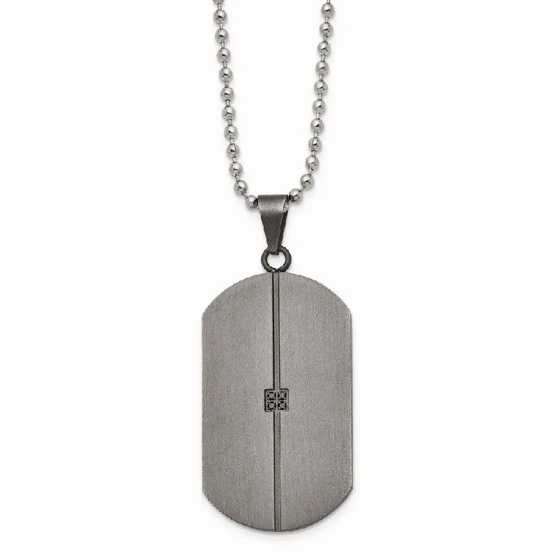 Best necklaces and pendants with art deco elements for a vintage, glamorous design-Stainless Steel Matte/Antiqued 0.04ct.tw Diamond Dog Tag Necklace