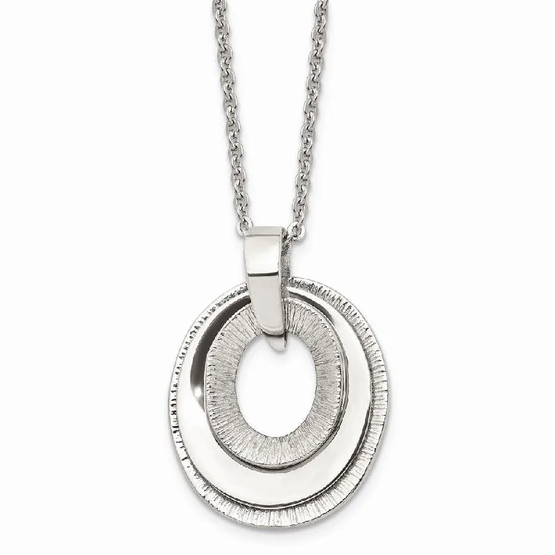 Necklaces and pendants with diamond pendants for a luxurious sparkling effect-Stainless Steel Oval Three Piece Polished Pendant Necklace