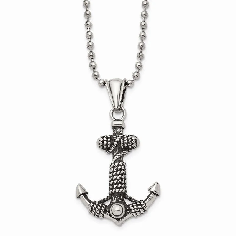 Beautiful necklaces and pendants with tree branch motifs for a nature-inspired design-Stainless Steel Polished and Antiqued Anchor Necklace