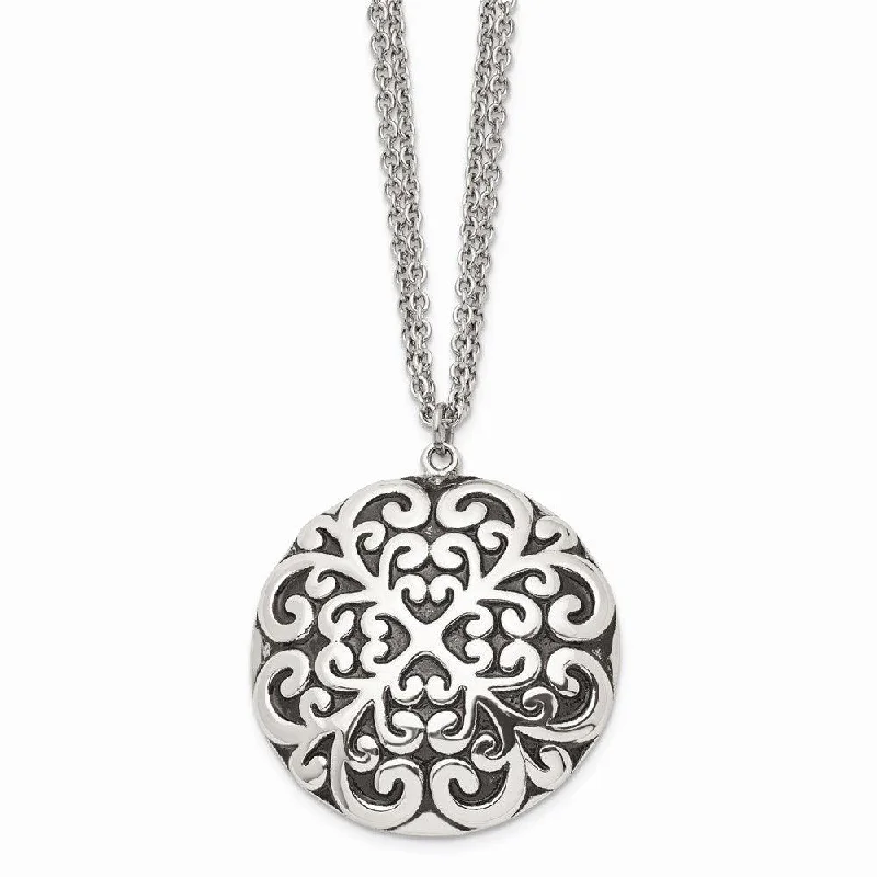 Unique necklaces and pendants with tree of life motifs for nature-inspired elegance-Stainless Steel Polished and Antiqued Circle Necklace