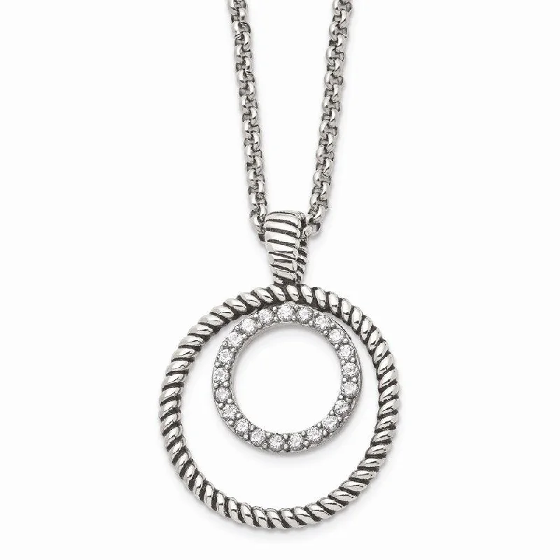 Best necklaces and pendants with vintage coin pendants for a unique accessory-Stainless Steel Polished and Antiqued CZ Circle Necklace