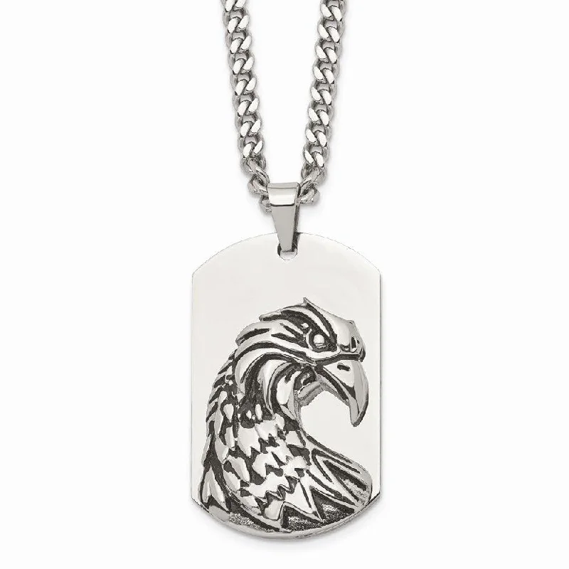 Stunning necklaces and pendants with amethyst gemstones for a calming effect-Stainless Steel Polished and Antiqued Eagle Necklace