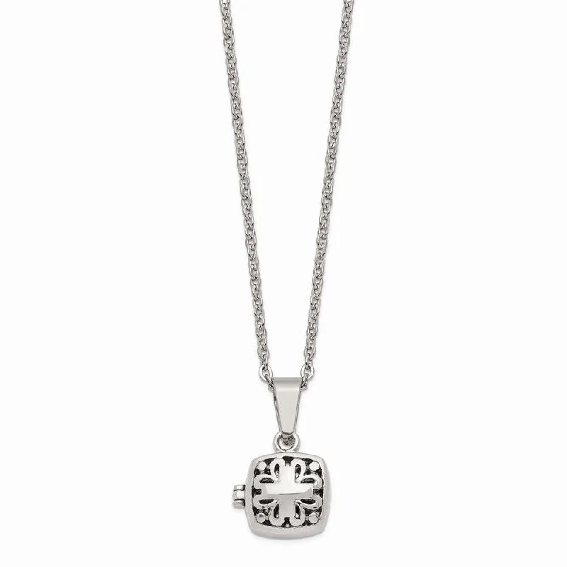 Necklaces and pendants with infinity love symbols for an eternal, romantic gesture-Stainless Steel Polished and Antiqued Magnetic Square Necklace