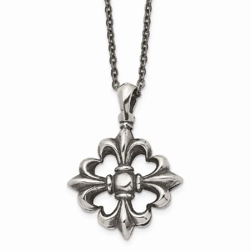 Necklaces and pendants with celestial starburst designs for a radiant look-Stainless Steel Polished and Antiqued Necklace