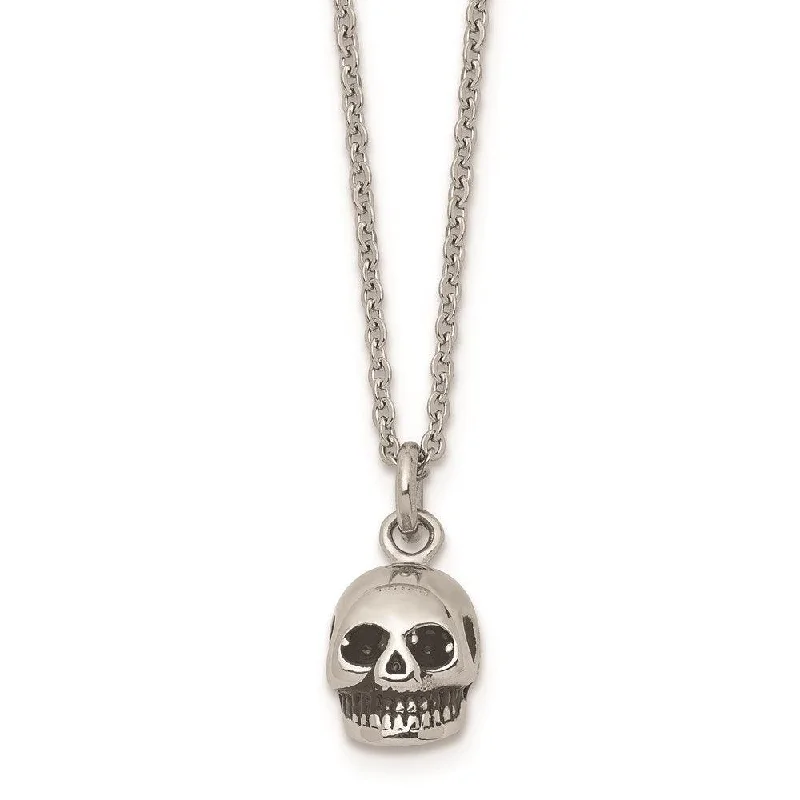 Simple necklaces and pendants with tiny charms for a delicate and casual vibe-Stainless Steel Polished and Antiqued Skull Necklace