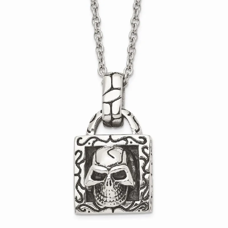 Best necklaces and pendants with heart-shaped designs for a romantic look-Stainless Steel Polished and Antiqued Skull Necklace