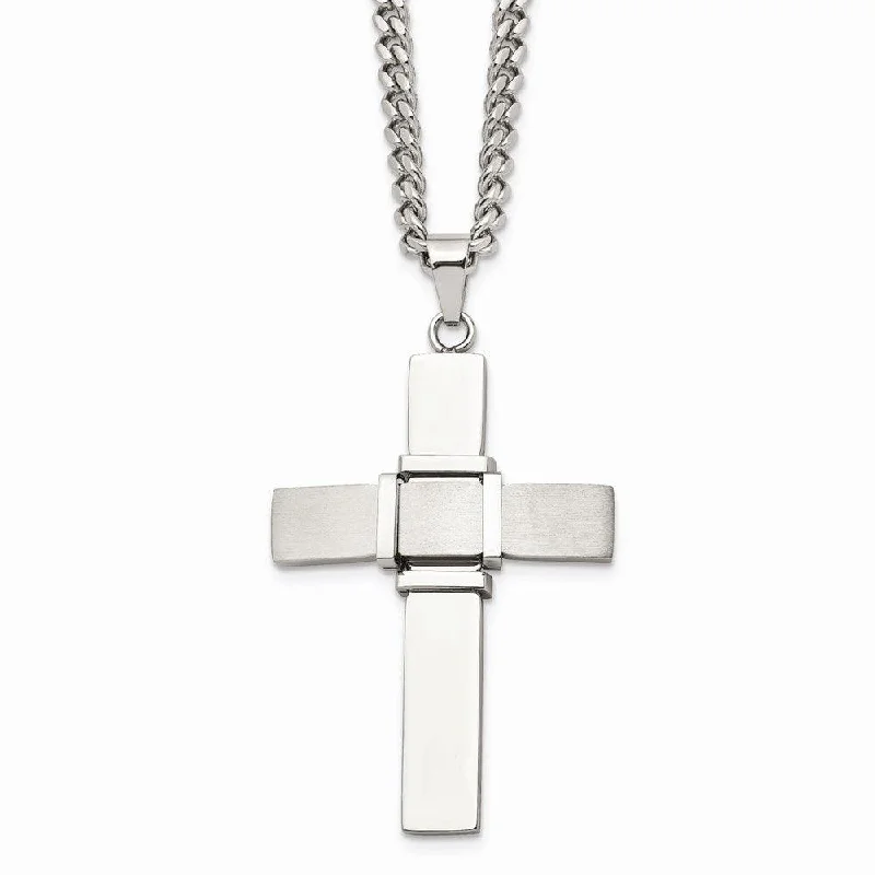 Simple necklaces and pendants with tiny charms for a delicate and casual vibe-Stainless Steel Polished and Brushed Cross Necklace